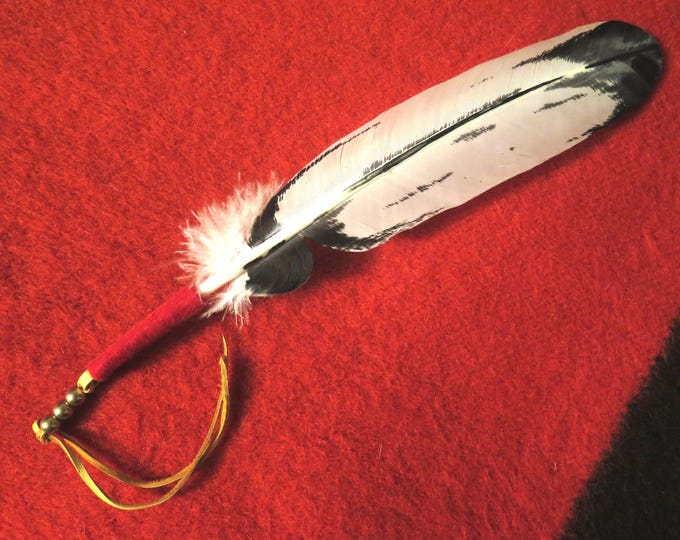 Native American Hand-Painted Turkey Feather Tie - Bald Eagle Design