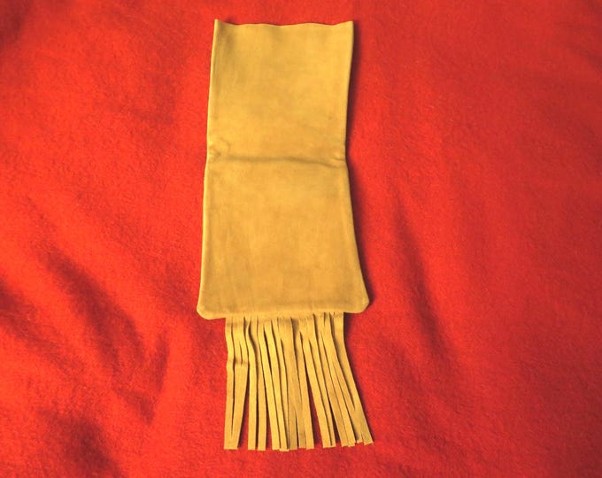 Large Leather Storage Bag for Native American Pipe – 18” Long x 7-1/4” Wide with Fringe.