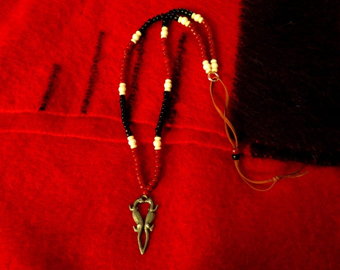 Otter Necklace Jewelry Kissing Otters Pendant Necklace - Native American Jewelry - Hudson Bay Fur Trade with Glass Beads