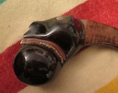 Iroquois Native American Handmade Ball Head War Club w effigy engraving w Display Stand Burl Cherry or Walnut Wood