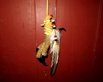 SALE--Native American Eagle Claw Necklace | Unique Rear-view Mirror Ornament | Collectible Native Jewelry Golden Eagle foot necklace