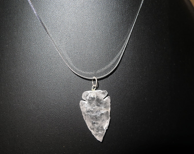 Crystal Quartz Arrowhead Pendant Necklace: Serpentine Sterling Silver, Native American Style