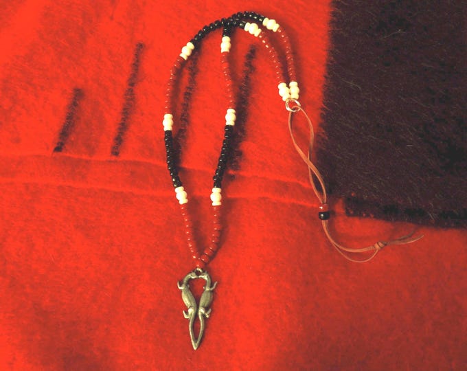 Otter Necklace Jewelry Kissing Otters Pendant Necklace - Native American Jewelry - Hudson Bay Fur Trade with Glass Beads