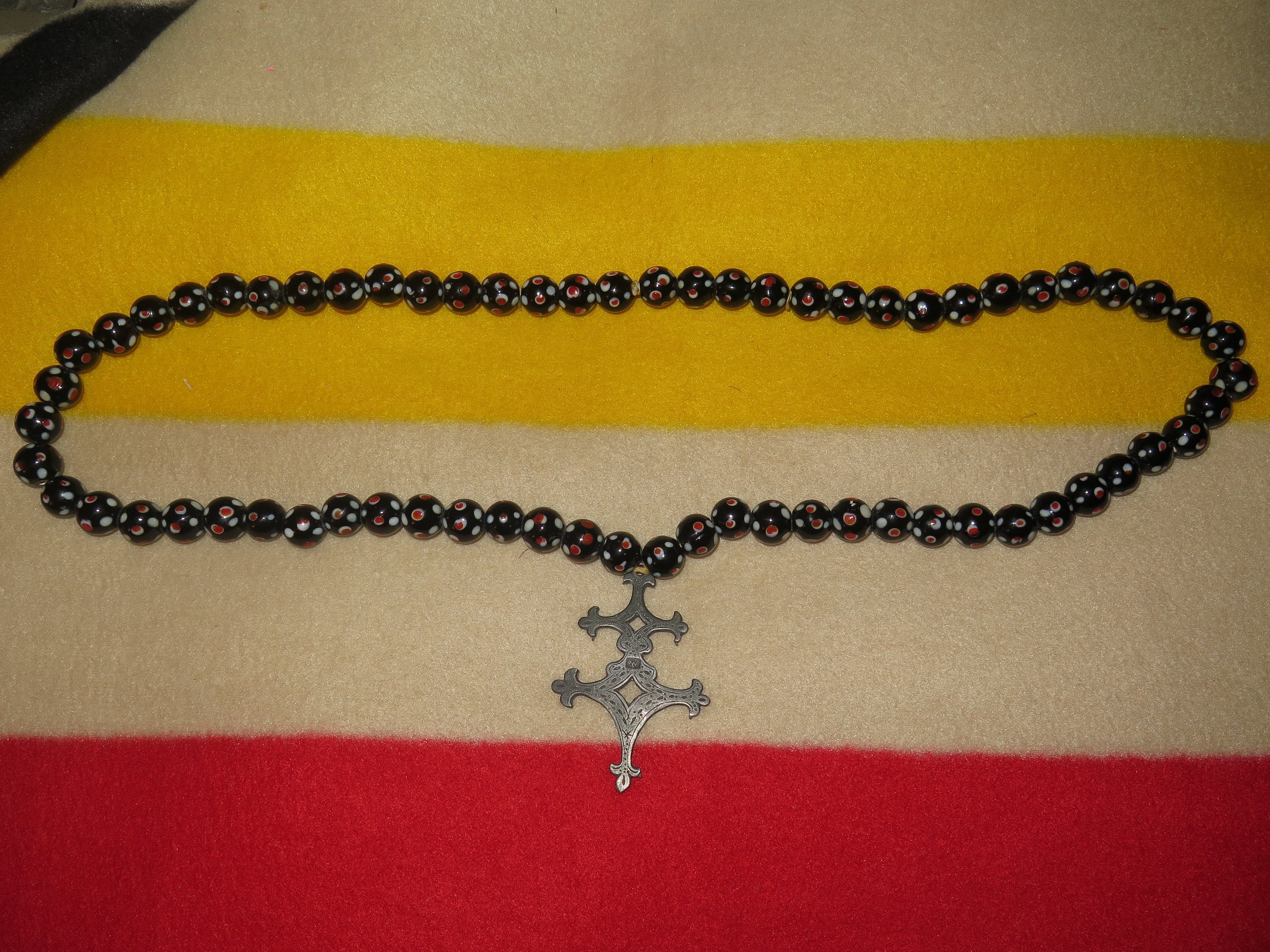 HUDSON BAY era Fur Trade pendant necklaces w/Old Trade Beads Montreal French Cross Strung with