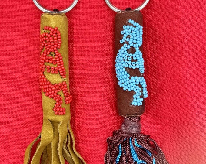 Kokopelli Key Chain - Native American Beaded Leather Collectible Key Ring - Music & Happiness Accessory