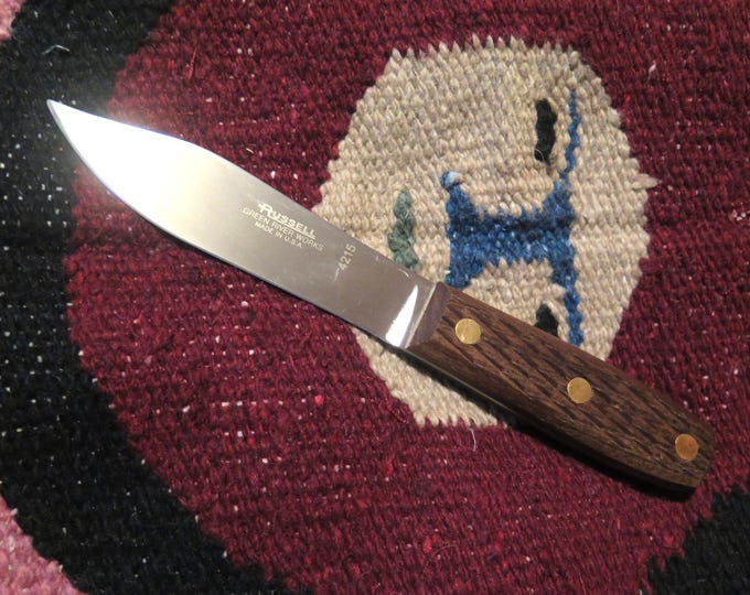 Authentic Pre-1850s Mountain Man Knife puukko Genuine J Russell Co Green River Original with Beachwood Handle & Leather Sheath - Collectible