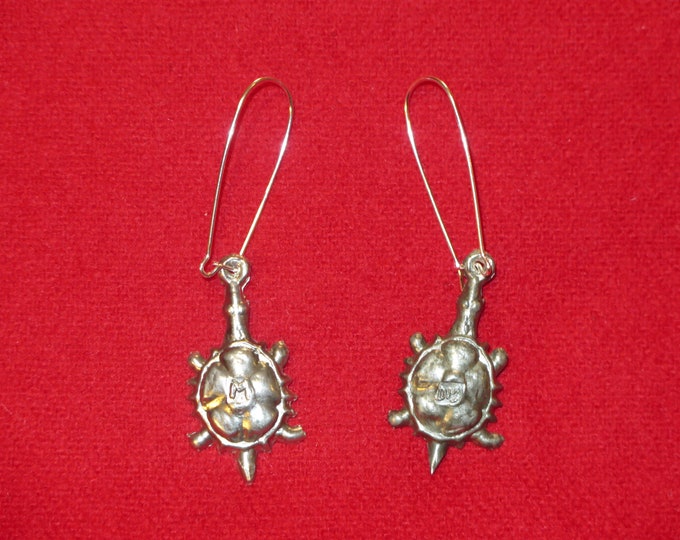 Native American Early Design Turtle Earring Trade Silver (Lead free Pewter)Sterling Silver Kidney Ear Wire Worn during the Fur Trade era