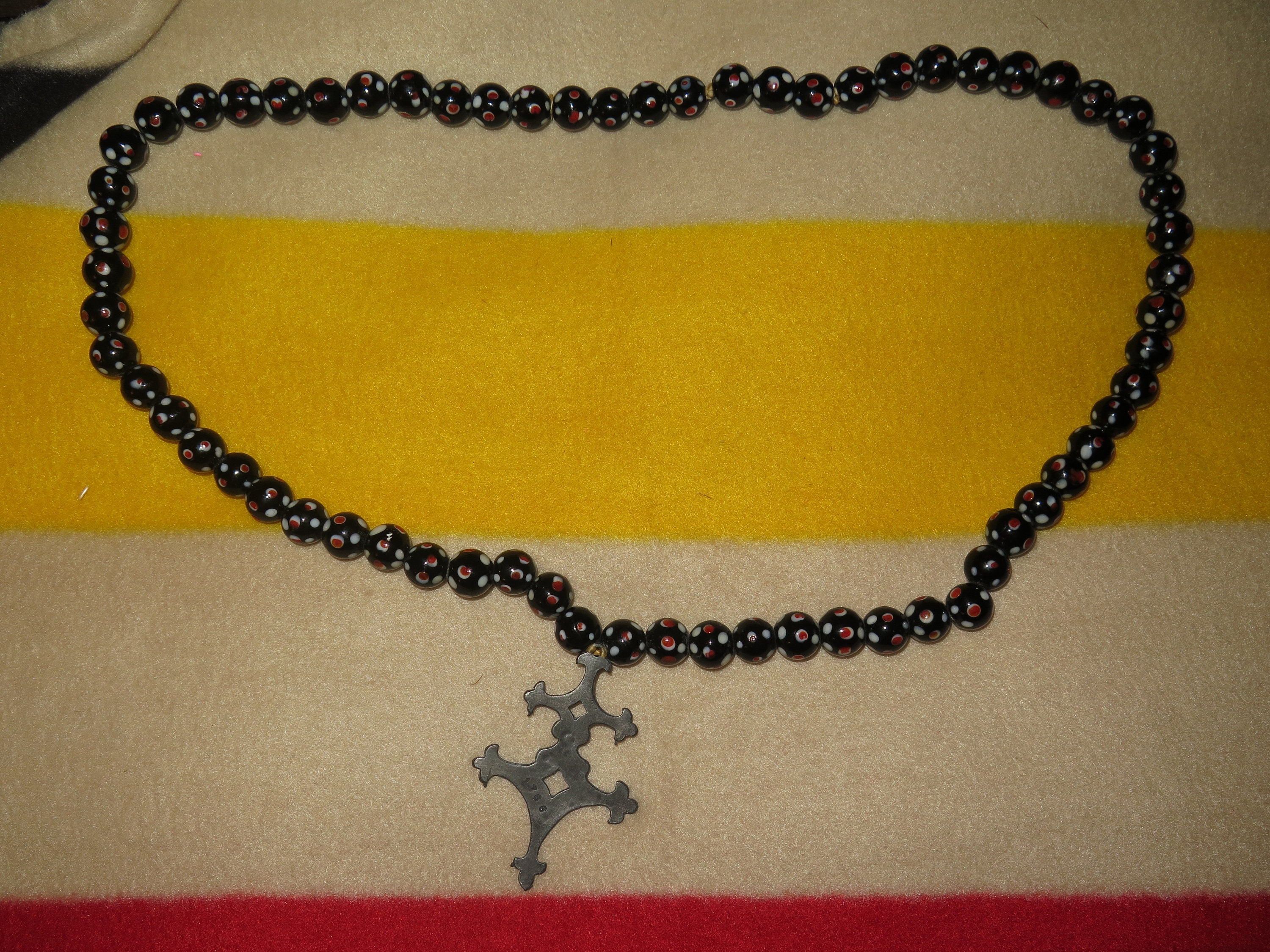 HUDSON BAY era Fur Trade pendant necklaces w/Old Trade Beads Montreal French Cross Strung with