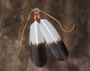 Native American Hair Tie as part of your Regalia hand made 6" Golden Eagle Feathers are attached that's the Symbolism and Power