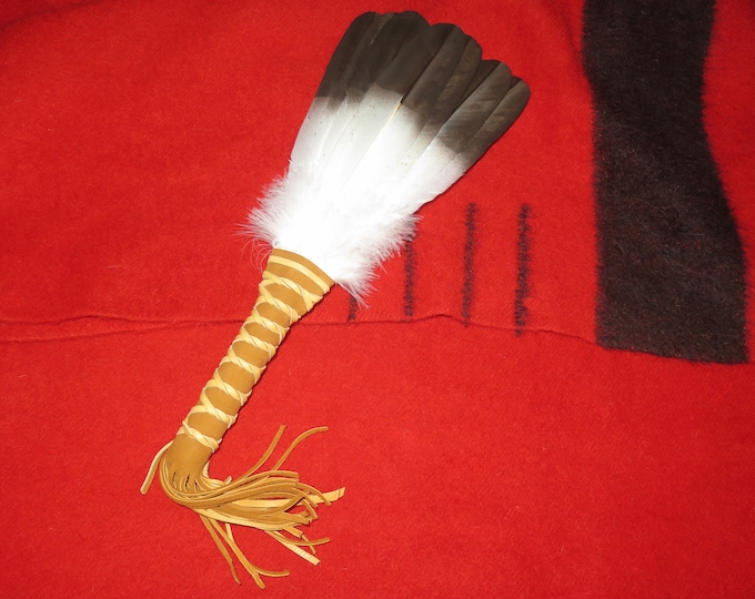 Golden Eagle Feather Fan: Hand-Painted Turkey Feather to simulate a Native American Prayer Fan