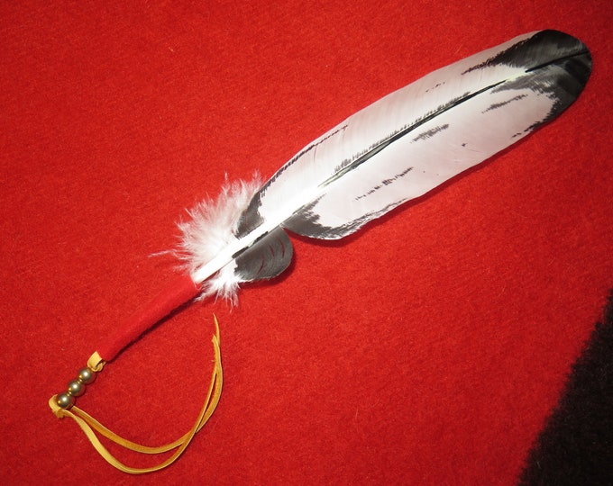 Bald Eagle Feather Tie Handmade Native American Imitation Bald Eagle Feather Tie - Painted Sub-adult Eagle Accessory