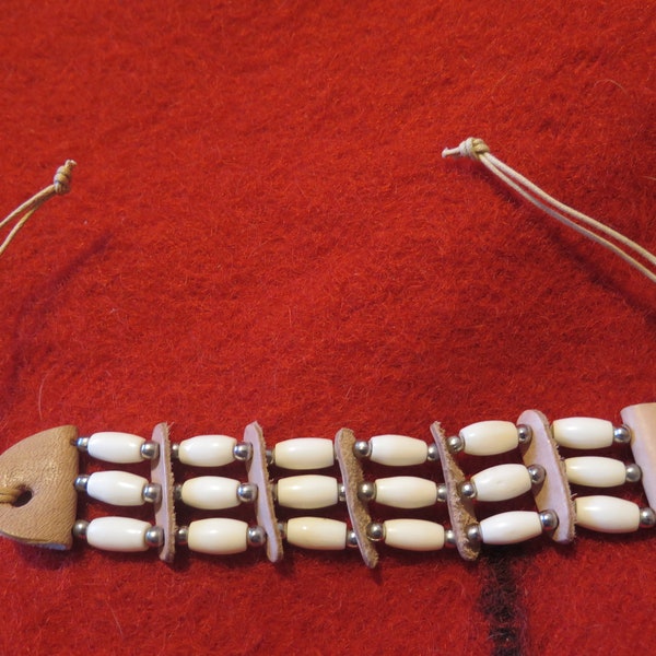 Native Americans Jewelry Bone Hairpipe Bracelet Wristband or arm band  1/2" bone hairpipe w/leather spacers & silver beads.