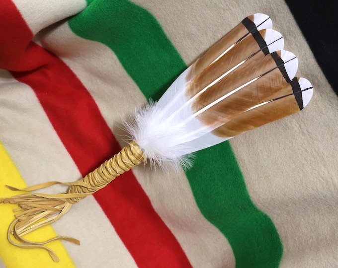 Our Native American made Feather fan. You select your feather... Native American-made painted feathered Fan Spiritual Feather Prayer fan