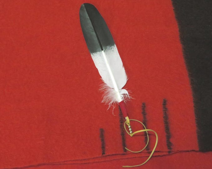 Eagle Feather Tie Native American Collectible with Leather Wrap & Brass Beads Hand-Painted Golden Eagle Feathers for graduation cap