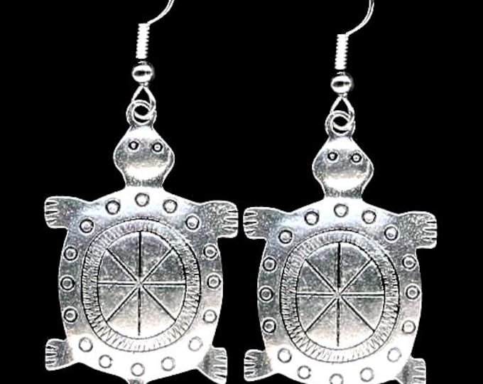 Turtle Earrings Pewter Turtle Native American Mother Earth Jewelry, Sterling Silver Earwires