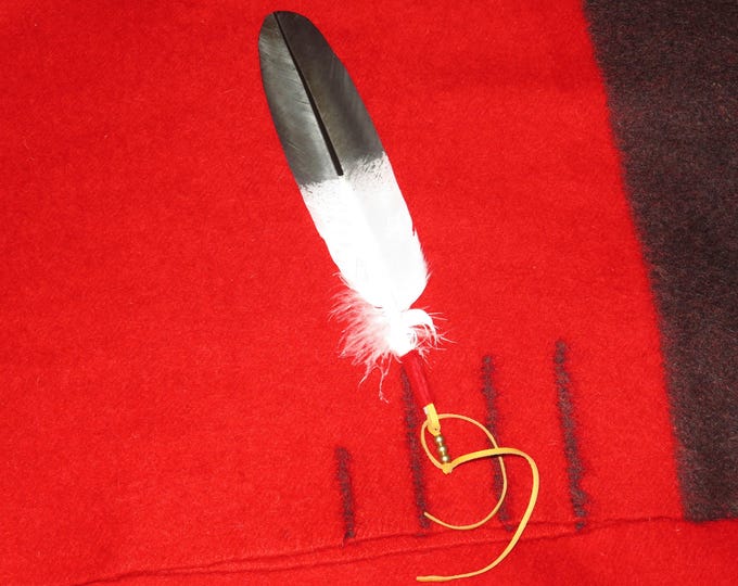 Eagle Feather Tie Native American Collectible with Leather Wrap & Brass Beads Hand-Painted Golden Eagle Feathers for graduation cap