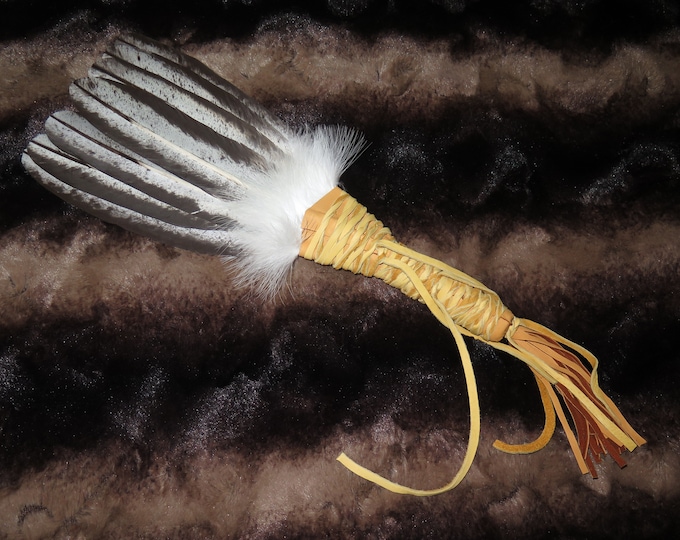 Eagle Feather Fan Prayer Wand, Native American Hand-Painted Bald Eagle Feathers, Spiritual Smudge Regalia sacred ceremonies and Medicine