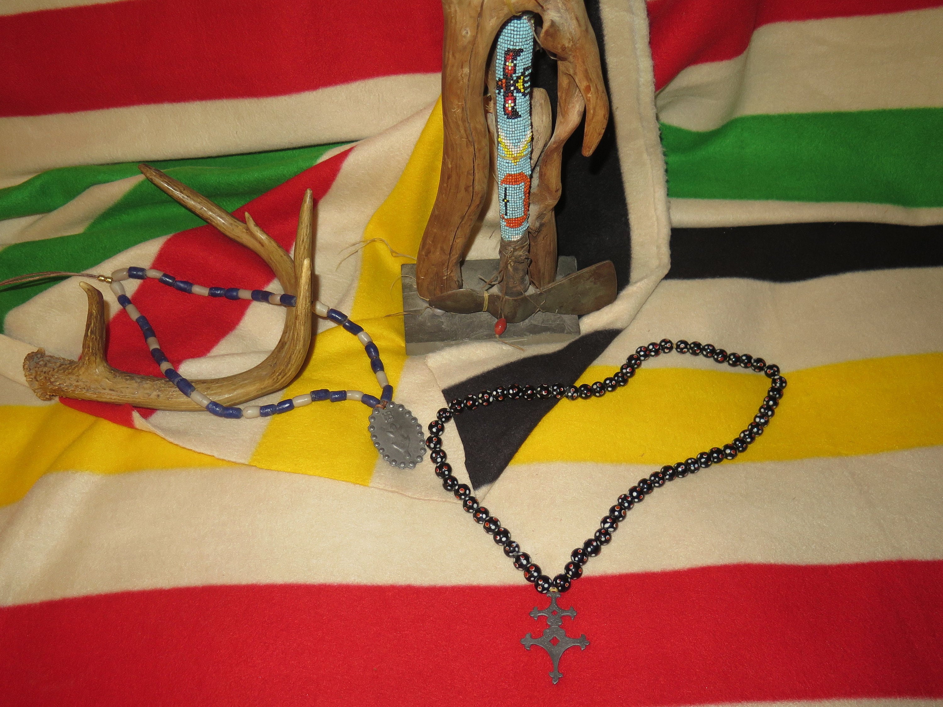 HUDSON BAY era Fur Trade pendant necklaces w/Old Trade Beads Montreal French Cross Strung with