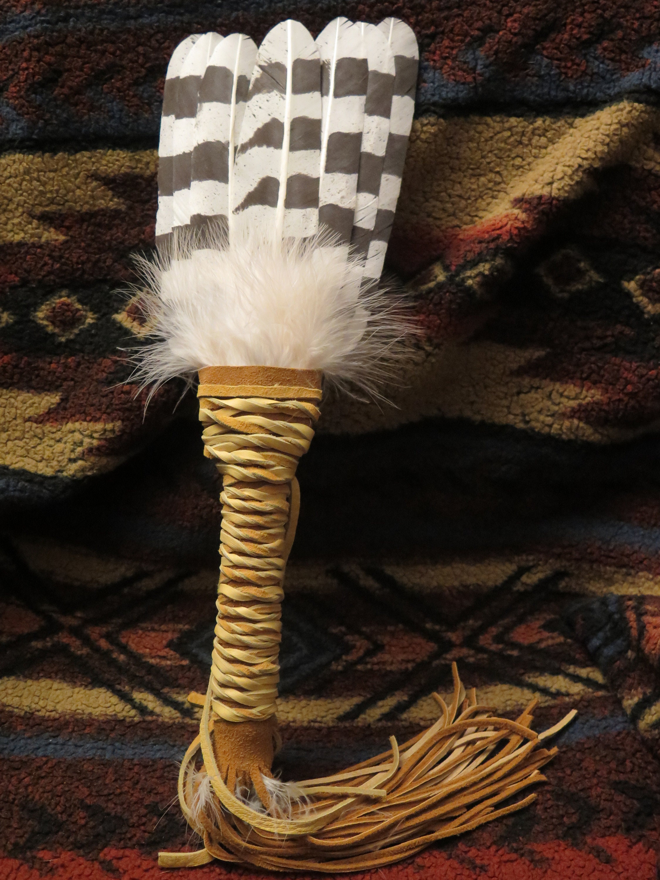 SMUDGE FEATHER FAN NATIVE AMERICAN PRAYER OFFERING CEREMONIAL - All Tribe  Silver