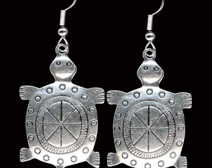Native American jewelry Turtle is the representation of Mother Earth  These Pewter Turtle Earrings are attached to sterling silver ear wires