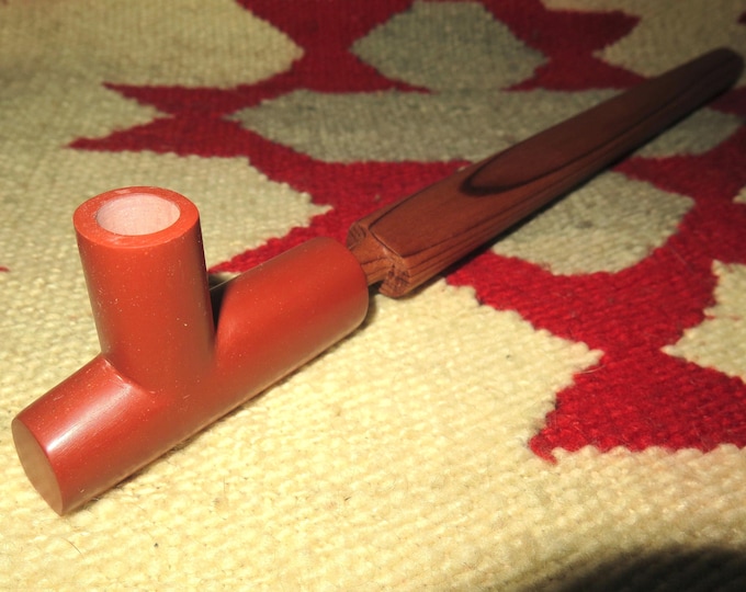 Native American Peace Pipe Handcrafted Native American Catlinite Peace Pipe, Plains Ceremonial Pipe with Hardwood Ash Stem