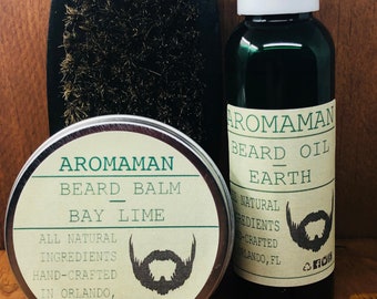 Aromaman Beard Care All-Natural Hand Crafted Beard Oils, Balms and Beard Brush. Choose your scent and size!