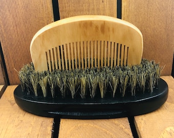 Beard Grooming Natural Boar Bristle Beard Brush + Wood Comb Set