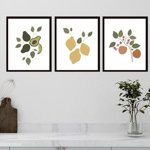 Kitchen Fruit Prints, Avocado Print, Lemon Wall Art, Peach Print, Fruit Wall Art, Kitchen Art, Kitchen Prints, Kitchen Botanical Art image 4