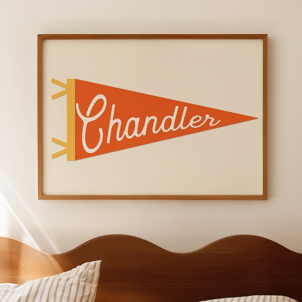 Banderín con nombre personalizado, decoración infantil personalizada, banderín con nombre, arte de pared para habitación de niño, decoración retro para habitación infantil, nombre de bebé