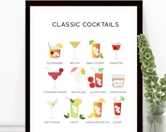 Cocktail Art Print - Cocktail Drink Recipes - Bar Decor - Retro Cocktail Print - Mid-Century Modern Art - Alcohol Print