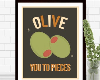 Olive Print - Mid Century Kitchen Art - Mid Century Modern - Retro Kitchen Art - Kitchen Typography