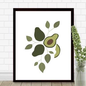 Avocado Print, Avocado Wall Art, Kitchen Art, Kitchen Print, Kitchen Botanical Art, Kitchen Illustration, Fruit Print, Kitchen Decor image 1