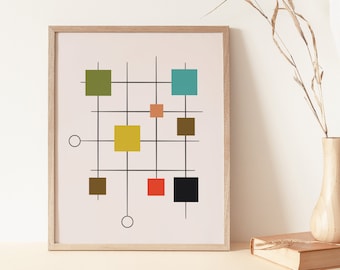 Mid Century Modern Print - Geometric Squares - Mid Century Modern Pattern - Abstract Art Print - Retro Wall Art