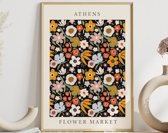 Flower Market Athens Print - Flower Market Art - Spring Print - Floral Wall Art - Spring Art - Gallery Print - Botanical Art - Modern Art