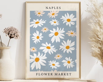 Flower Market Naples Print - Floral Artwork - Spring Decor - Flower Market Print - Modern Art - Gallery Wall Print - Blue Art - Spring Print