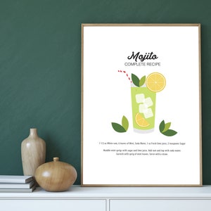 Mojito Recipe Print Classic Cocktail Recipes Cocktail Print Rum Print image 2