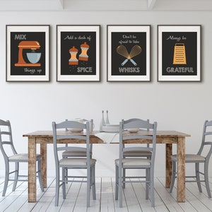 Retro Kitchen Art Kitchen Utensils Kitchen Prints Puns Set of Four Mid Century Inspired Kitchen Decor image 1