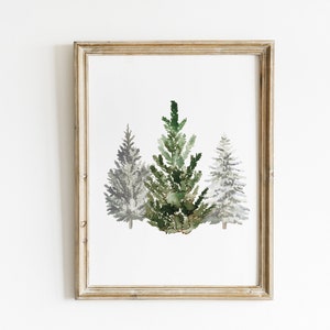 Christmas Tree Print - Evergreen Trees - Watercolour Christmas Tree Painting - Christmas Prints - Christmas Wall Art - Holiday Print