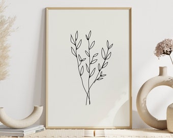 Line Art Branch Print, Minimalist Art, Line Art Flower, One Line Art, Neutral Art, Floral Art, Flower Print, Abstract Flower Print