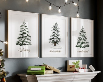 Christmas Decor, Christmas Tree Prints, Holiday Decor, Christmas Decorations, Evergreen Trees, Christmas Wall Art, Seasonal Decor