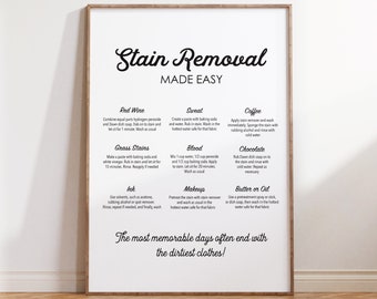 Stain Removal Print, Laundry Room Art, Laundry Room Sign, Black and White, Laundry Print, Stains Print