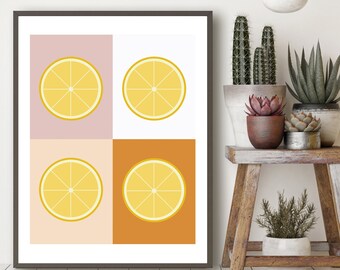 Lemon Print - Nordic Kitchen Art - Mid Century Modern - Lemon Art - Scandinavian Kitchen - Minimalist Kitchen Art - Nordic Design