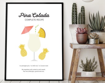 Pina Colada Print, Cocktail Art Print, Cocktail Recipe Print, Alcohol Print, Pina Colada Recipe