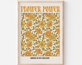 70er Jahre Kunst, 1970er Blumendruck, Flower Power Print, 70er Jahre Dekor, 1970er Blumen, Gallery Print, Retro Inspirierte Kunst, Orange Blumen Druck