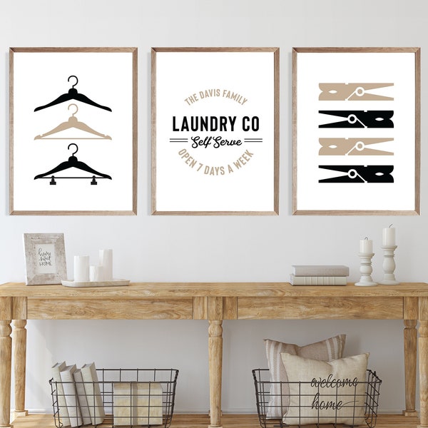 Laundry Room Prints - Personalized Laundry Sign -  Set of 3 Laundry Room Art Prints - Laundry Room Decor - Wall Art Set - Laundry Prints