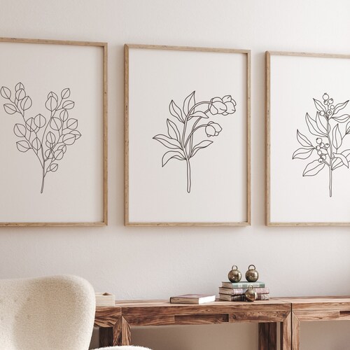 Line Art Flowers Botanical Prints Flower Sketch Wall Art Etsy Canada