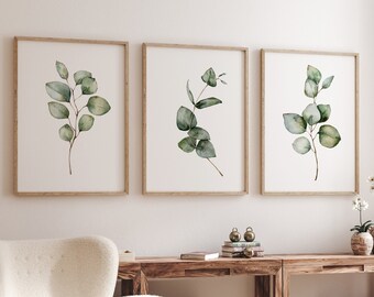 Eucalyptus Prints - Watercolour Leaf Art Prints - Eucalyptus Art - Green Art Prints - Living Room Art - Botanical Artwork