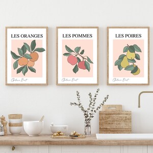 Kitchen Fruit Prints, French Kitchen Art, Kitchen Wall Art, Fruit Art, Apples Oranges and Pears, Modern Wall Art, Set of 3 Prints