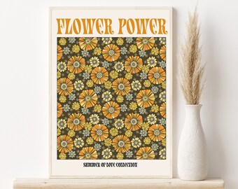 1970s Art, Flower Power Print, 70s Decor, 1970s Pattern, 70s Floral Print, Hippie Art, Summer of Love Print, Retro Inspired Art