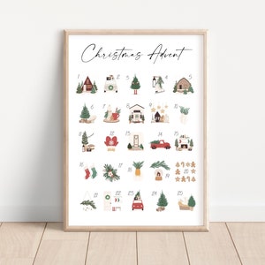 Christmas Advent Calendar Print Christmas Decor Holiday Decor Christmas Print Christmas Art Print Advent Calendar Wall Art image 1